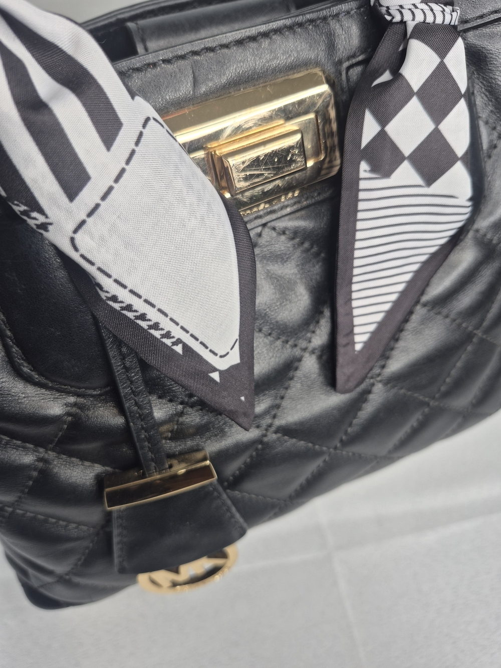 Michael Kors Black Quilted Top-Handle Bag with Printed Scarf - Picture 10 of 17